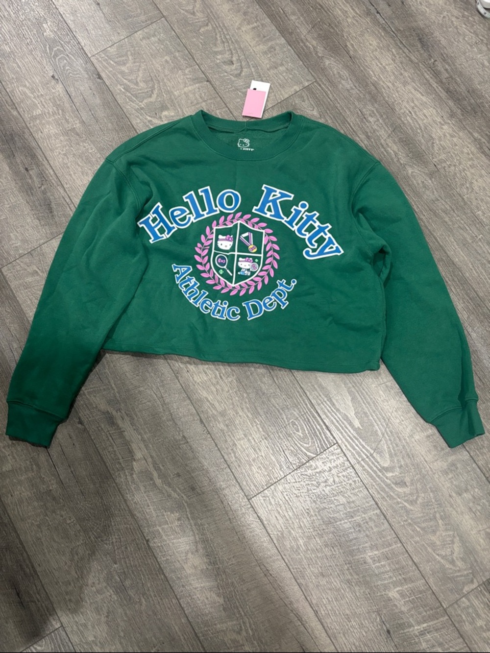 Hello Kitty Emerald Green Logo Cropped Sweatshirt